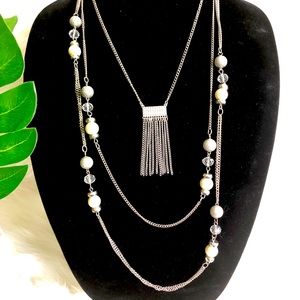 Set of Two Multi Layer Silver Tone Necklaces